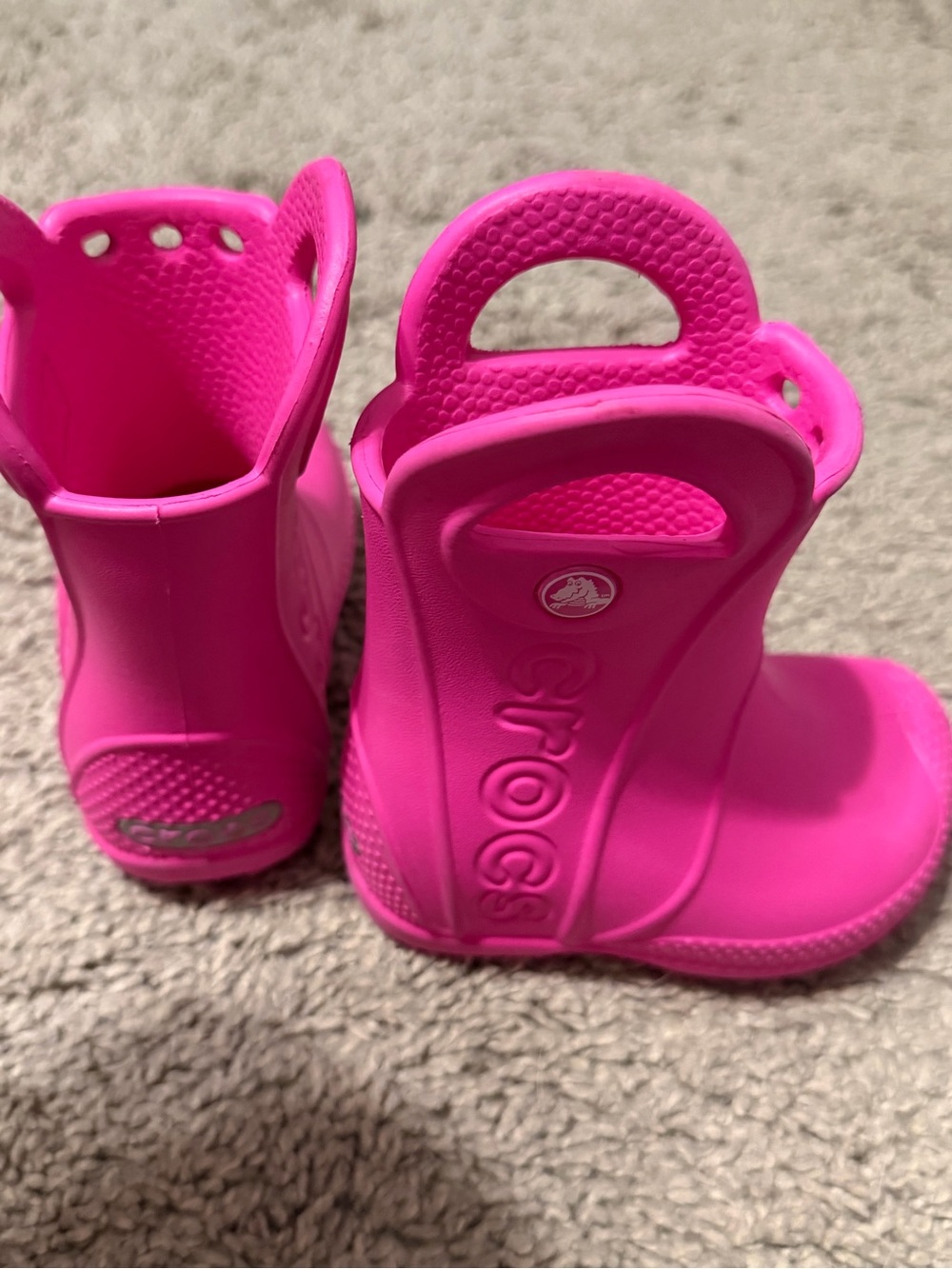 CROCS Kids Hot Pink Handle Rain Boots